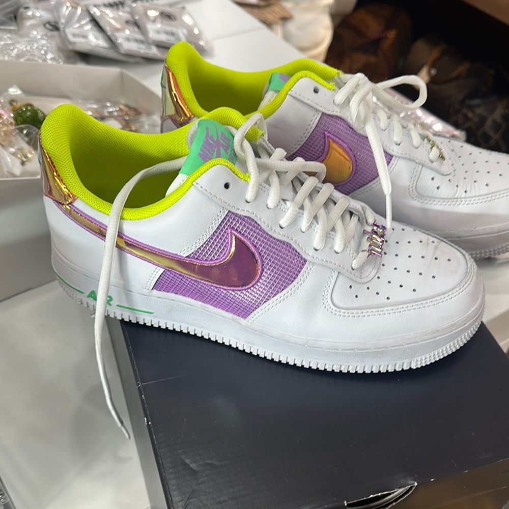 Nike Air Force 1 White with Purple and Neon Accents